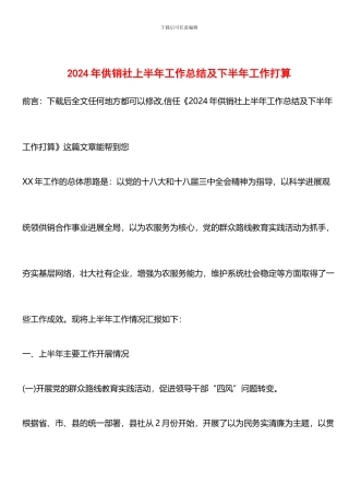 推荐：2024年供销社上半年工作总结及下半年工作打算
