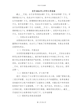 支行2024年上半年工作总结