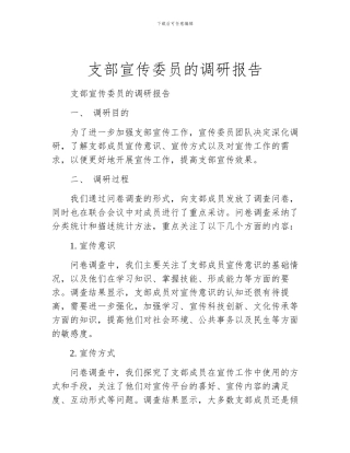 支部宣传委员的调研报告