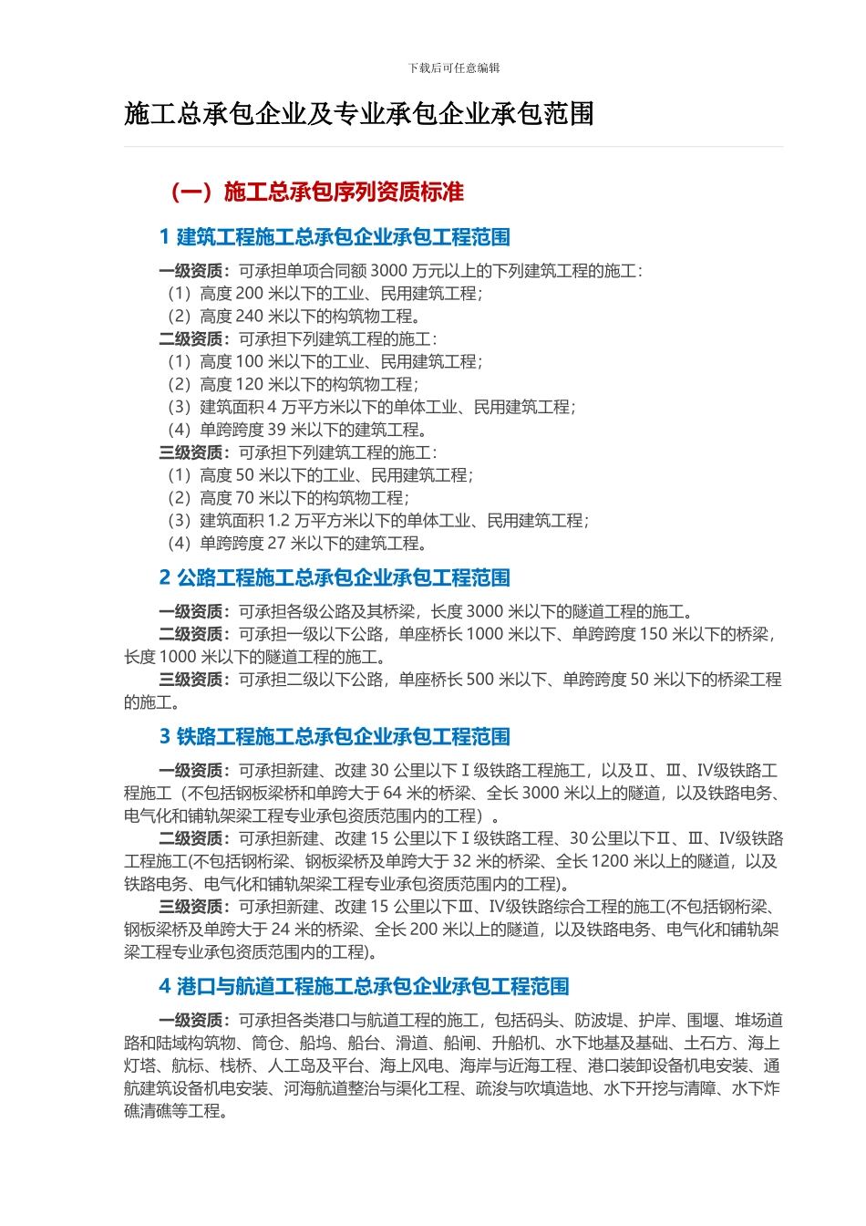 施工总承包企业及专业承包企业承包范围_第1页