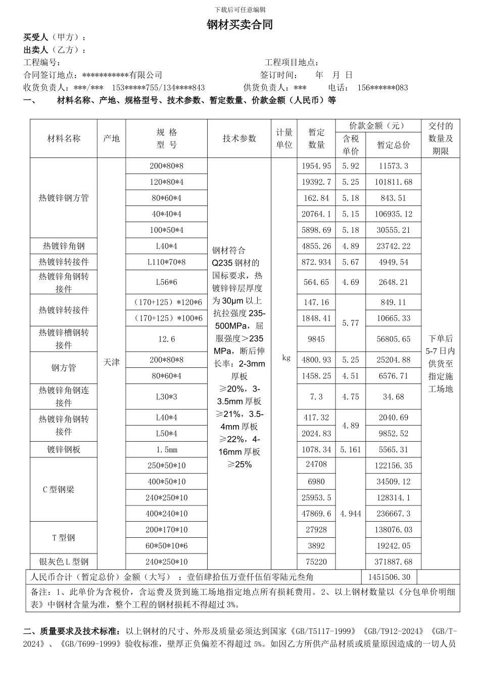 施工队钢材材料分包合同_第1页