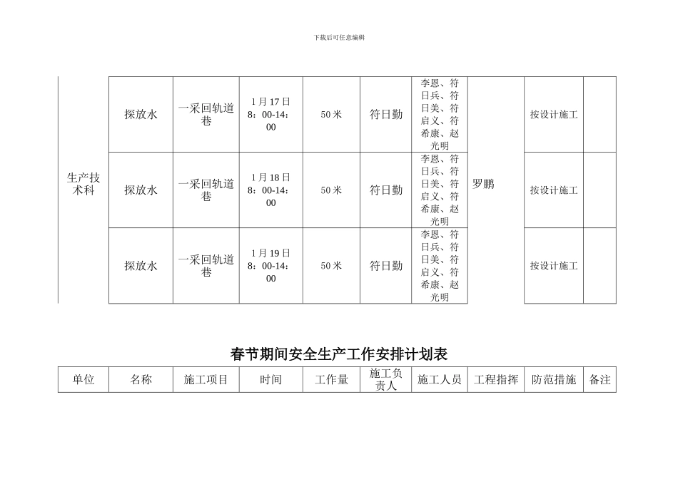 春节期间安全生产工作安排计划表._第3页