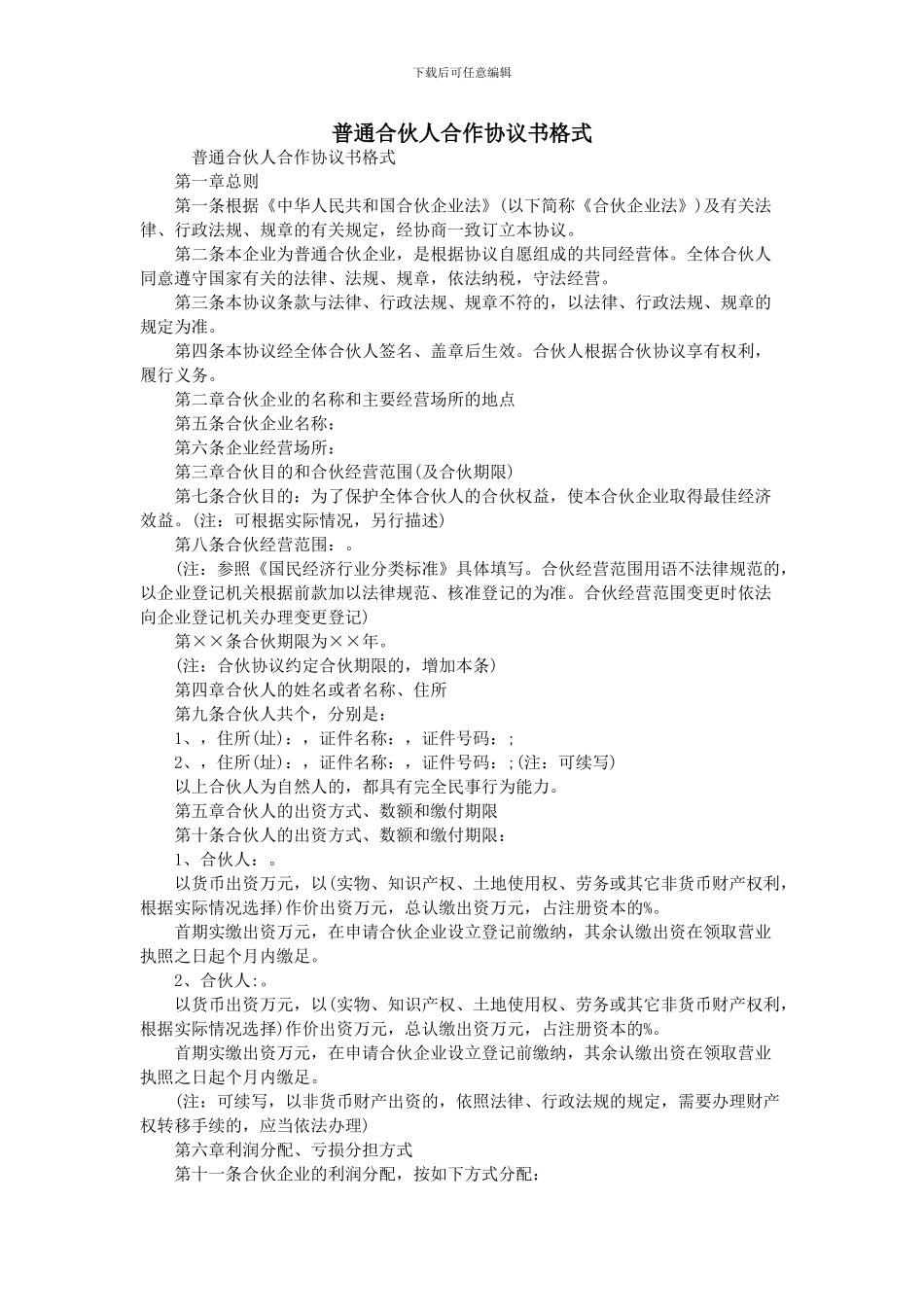 普通合伙人合作协议书格式_第1页