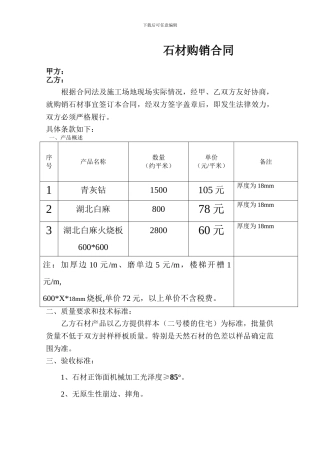 最新石材购销合同样本