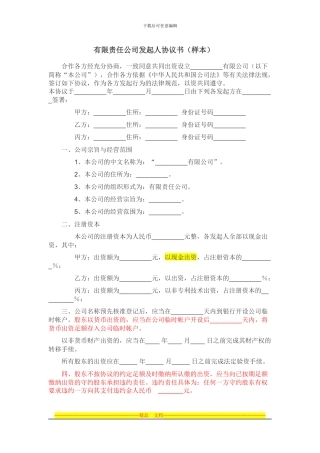 有限责任公司发起人协议书