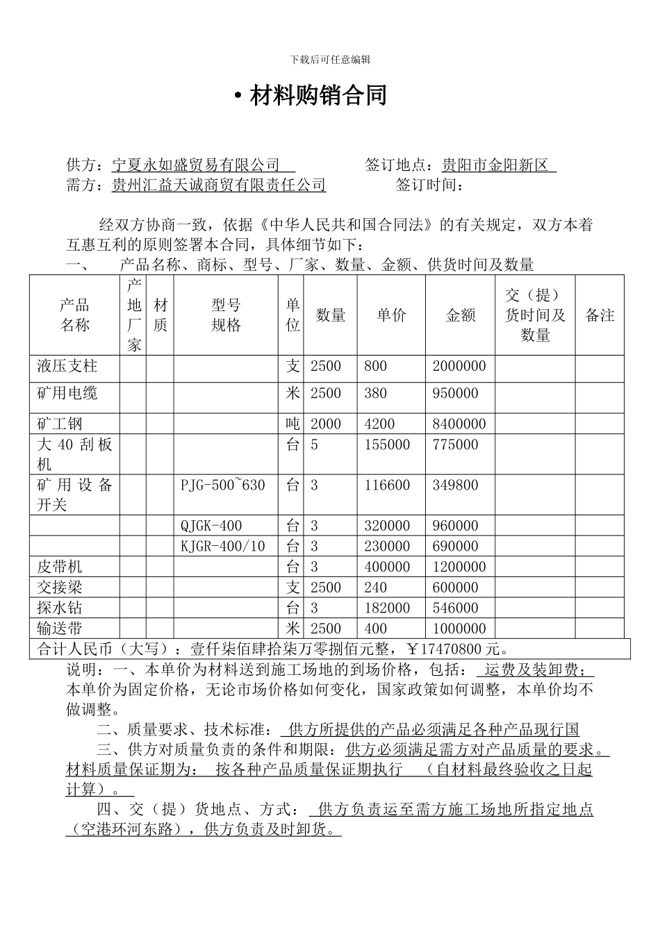 材料购销合同样本_第1页