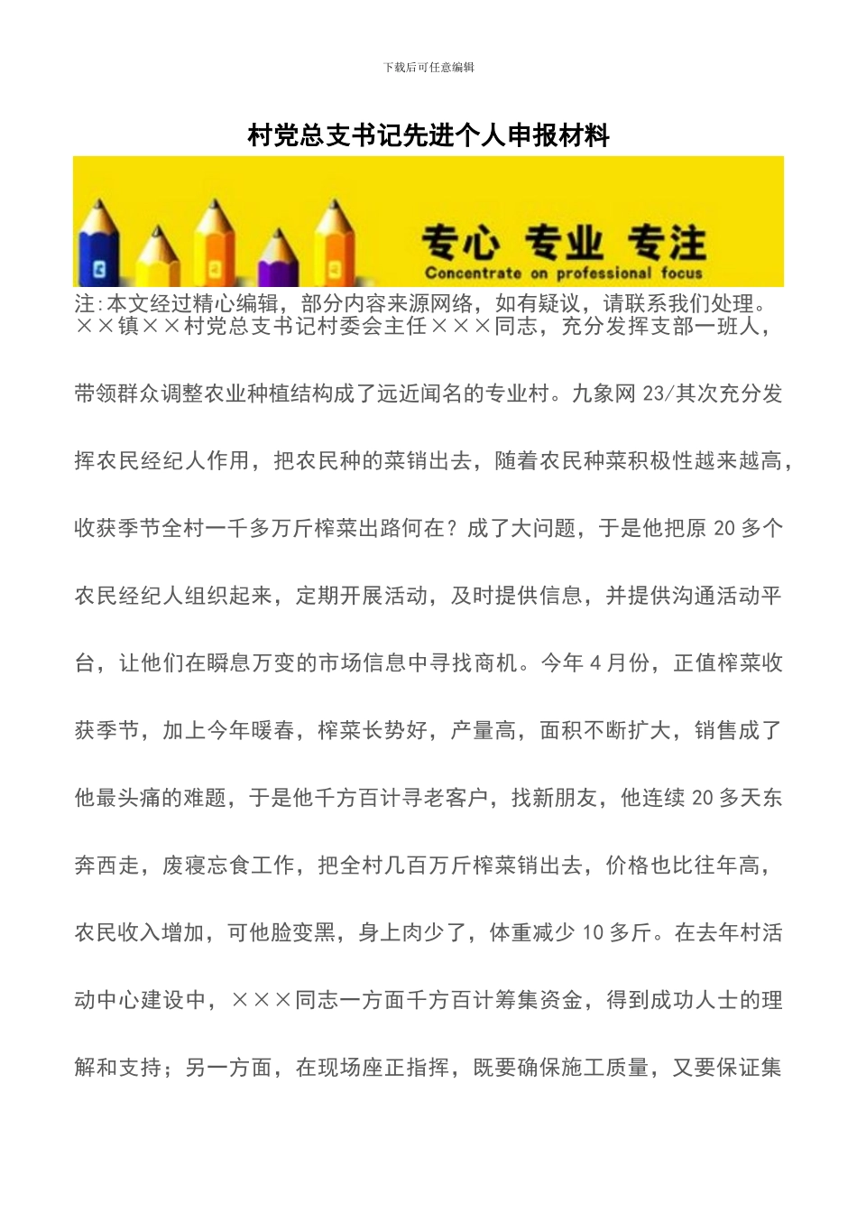 村党总支书记先进个人申报材料_第1页