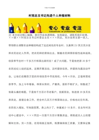 村党总支书记先进个人申报材料