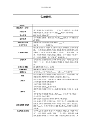 条款清单及投资框架协议