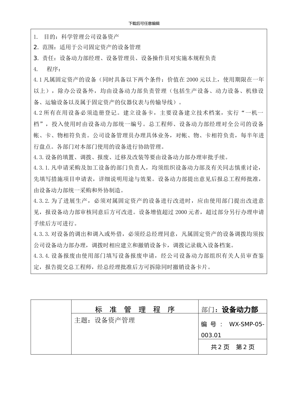 标准管理程序--SMP-05-003.01设备资产管理_第2页