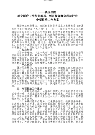 树立医疗卫生行业新风、纠正损害群众利益行为专项整治工作方案、领导小组