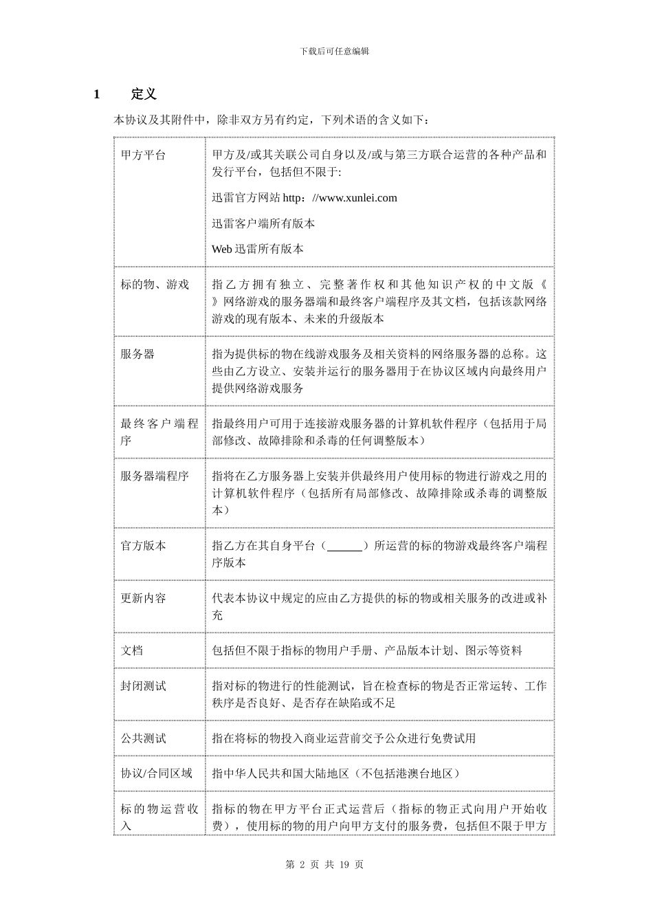 模板：网络游戏联合运营协议_第2页