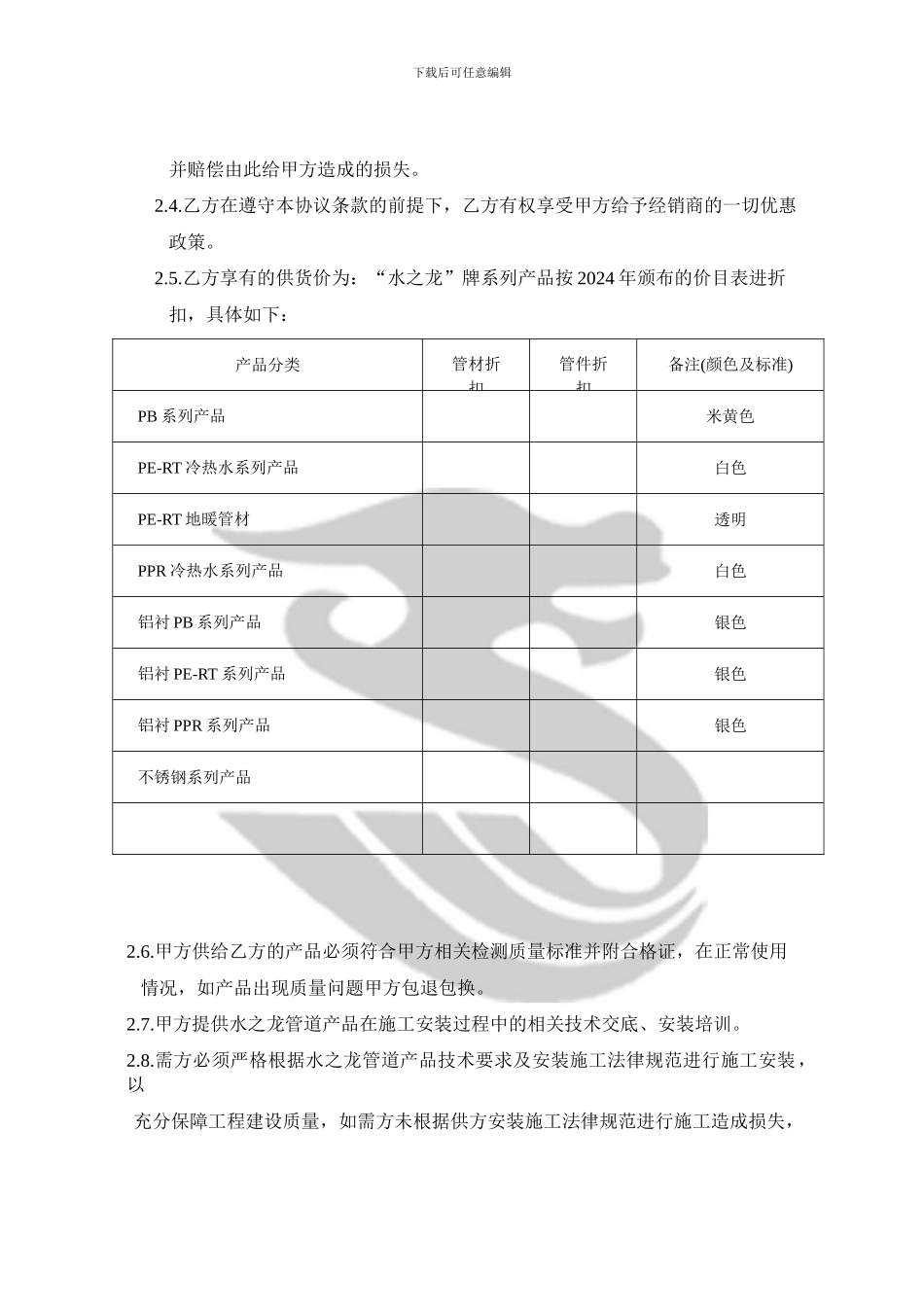 水之龙管业有限公司经销商协议代理商合同范本_第3页