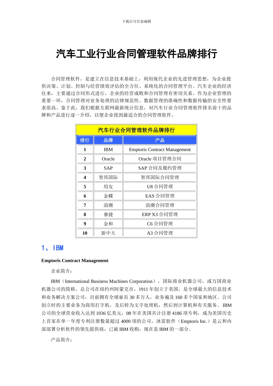 汽车工业行业合同管理软件品牌排行_第1页