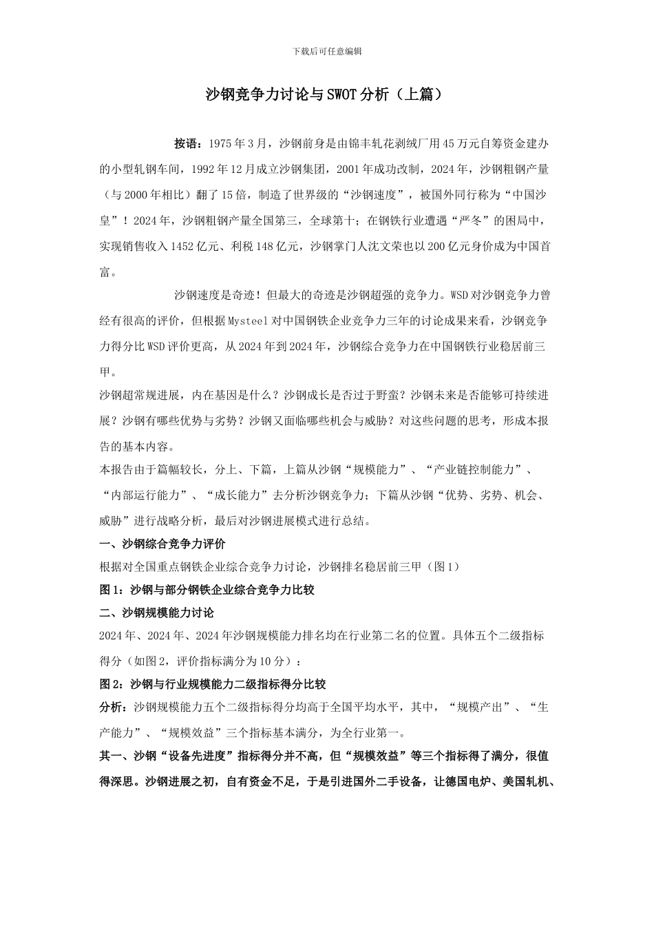 沙钢竞争力研究与SWOT分析_第1页