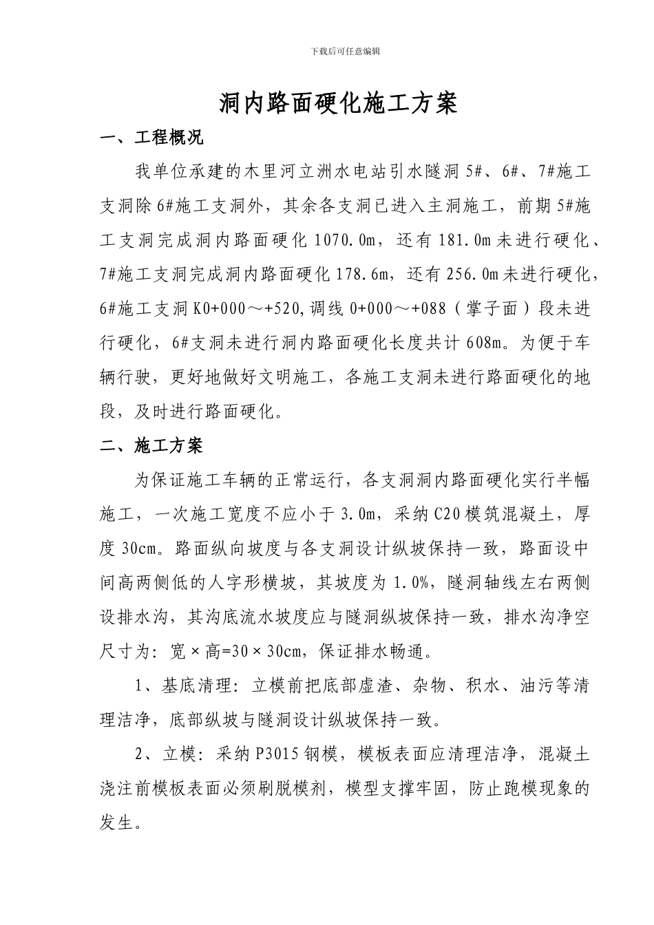 洞内路面硬化混凝土施工方案_第1页