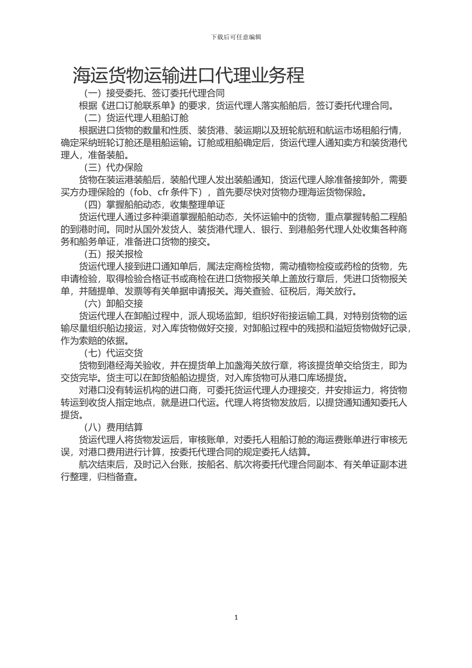 海运货物运输进口代理业务_第1页