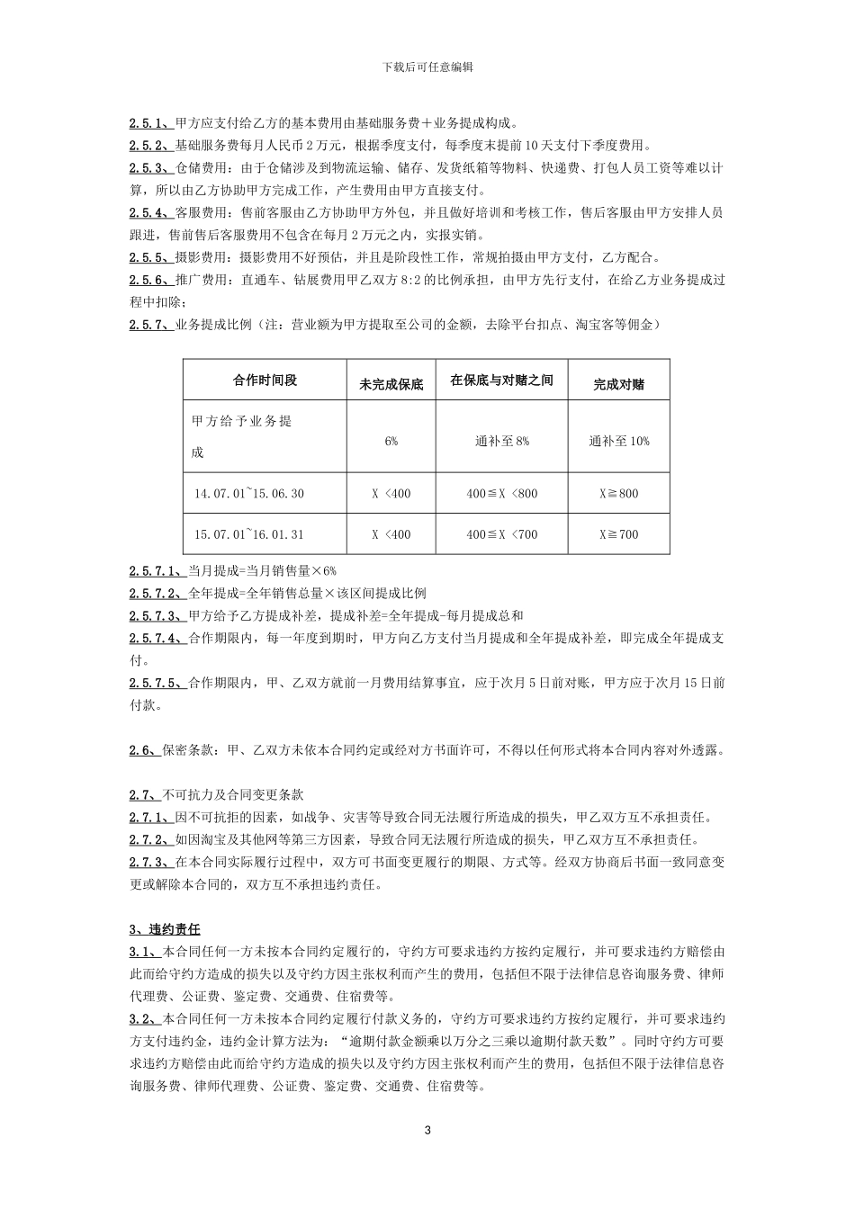 淘宝、天猫、京东等网络销售电商代运营合同法务范本_第3页