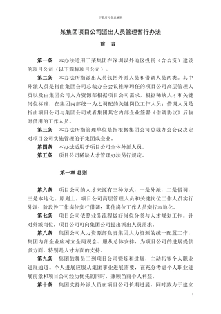 深圳某大型企业集团项目公司派出人员管理暂行办法