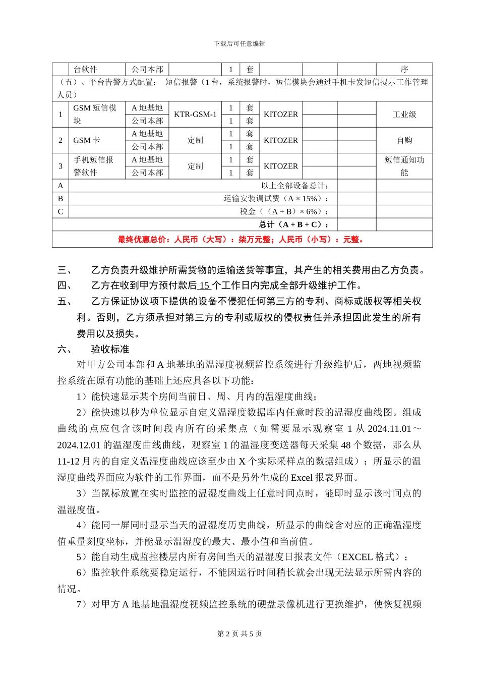 温湿度视频监控系统清单及升级维护协议_第2页