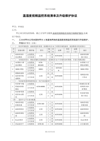 温湿度视频监控系统清单及升级维护协议