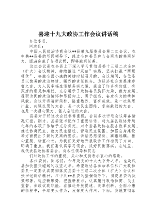 喜迎十九大政协工作会议讲话稿