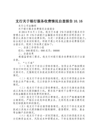 支行关于银行服务收费情况自查报告10.16