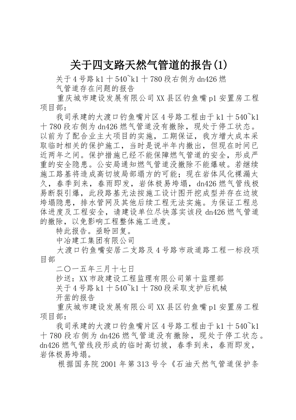 关于四支路天然气管道的报告(1)_第1页