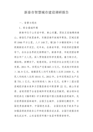 新泰市智慧城市建设调研报告