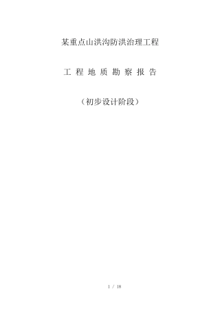 某重点山洪沟防洪治理项目初步设计地质报告