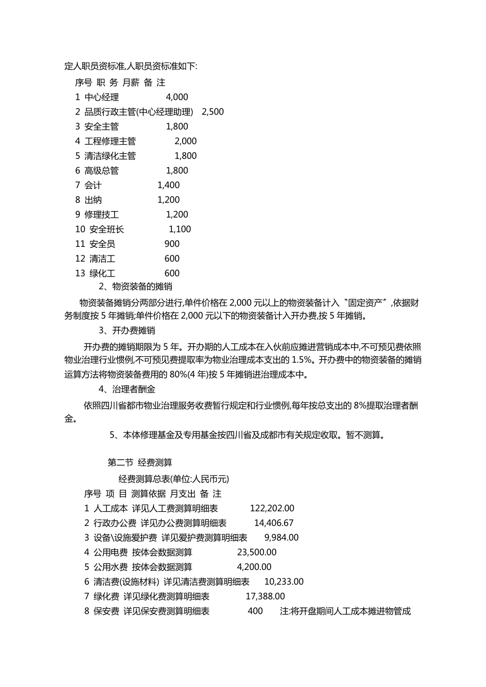 物业管理费用测算_第2页