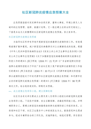 社区新冠肺炎疫情应急预案大全