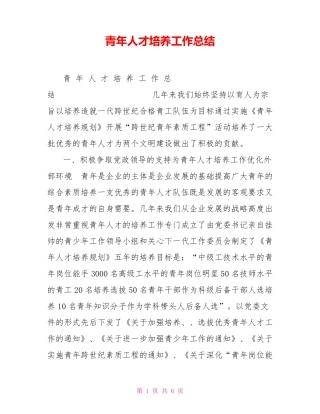 青年人才培养工作总结