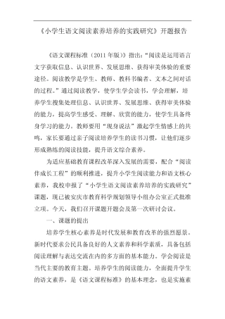 小学生语文阅读素养培养的实践研究开题报告