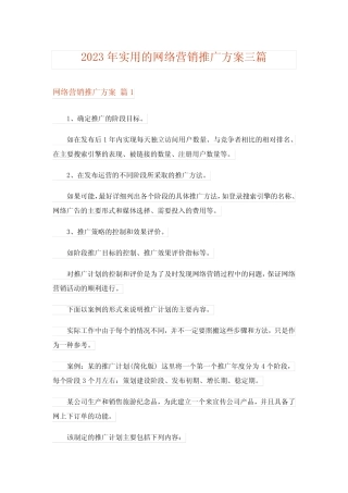 2023年实用的网络营销推广方案三则