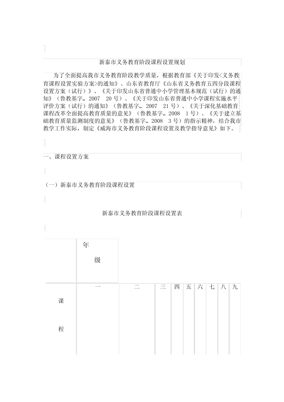 新泰市义务教育阶段课程设置规划_第1页