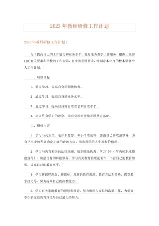 2023年教师研修工作计划