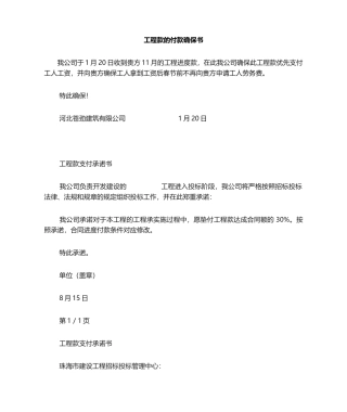 2025年工程款的付款保证书