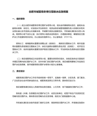 2025年合肥市城管局冬季扫雪除冰应急预案
