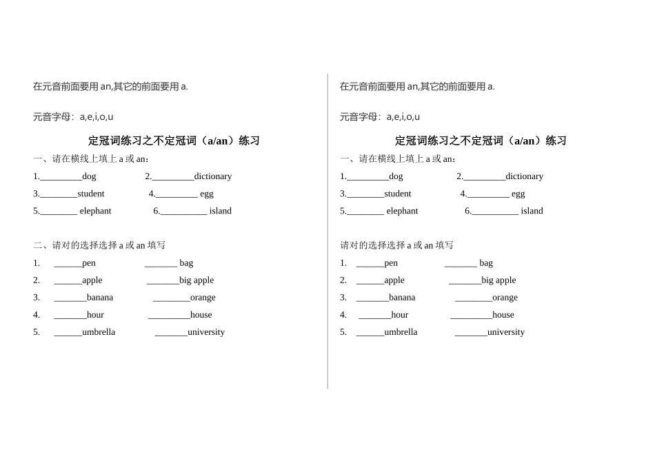 2025年定冠词a和an的练习题_第1页