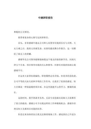 2025年中建辞职报告