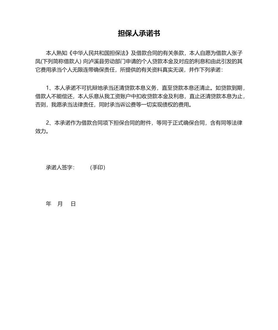 2025年担保人承诺书_第1页