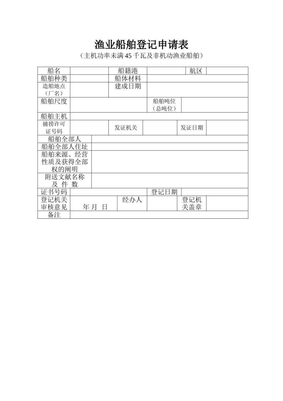 2025年渔业船舶登记申请表_第1页