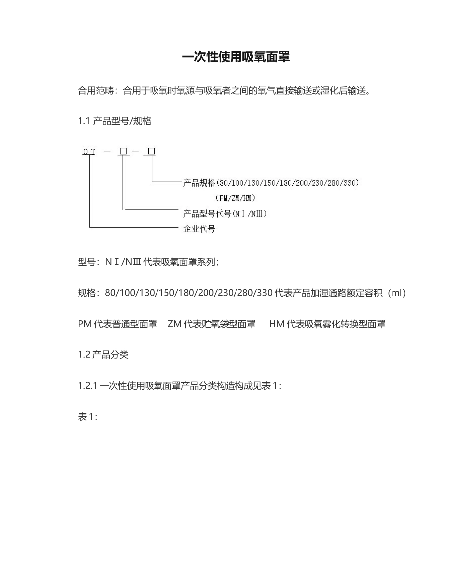 2025年一次性使用吸氧面罩产品技术要求wanshengrenhe_第1页
