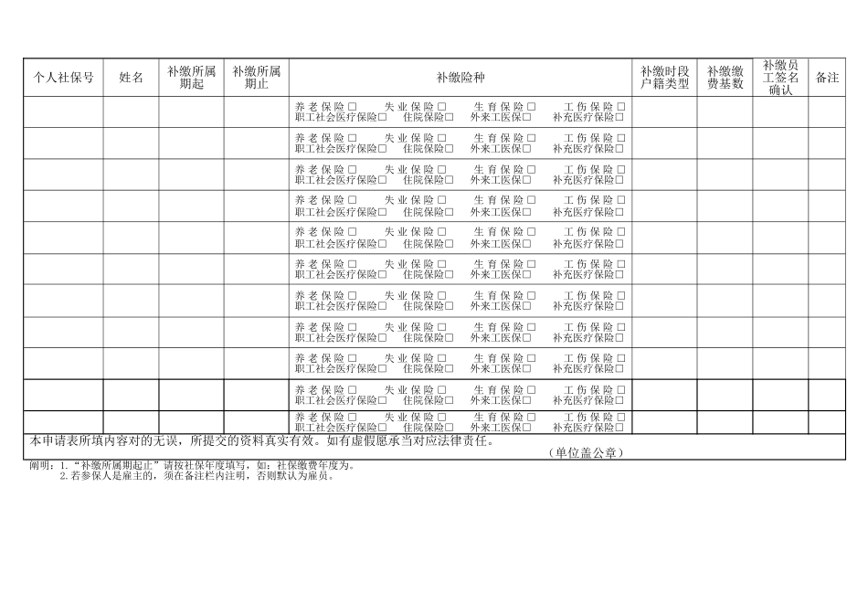 2025年社会保险费补缴申请表_第2页