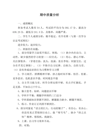 2025年高一班期中考试质量分析