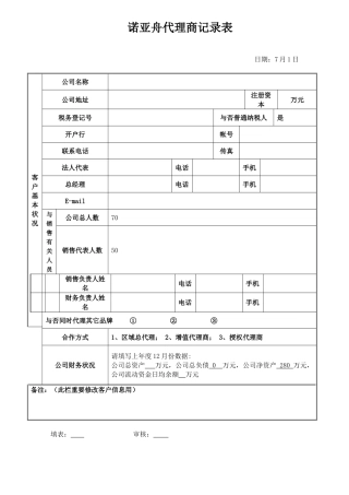 2025年代理商登记表