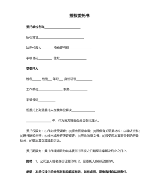 2025年行政处罚授权委托书
