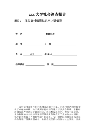 2025年浅谈农户小额贷款调查报告