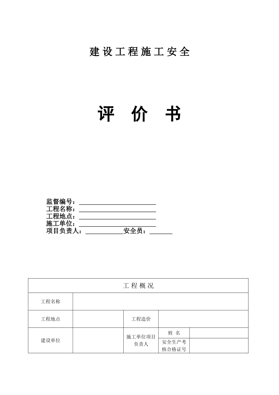 2025年水利建设工程项目建设工程施工安全评价书_第1页